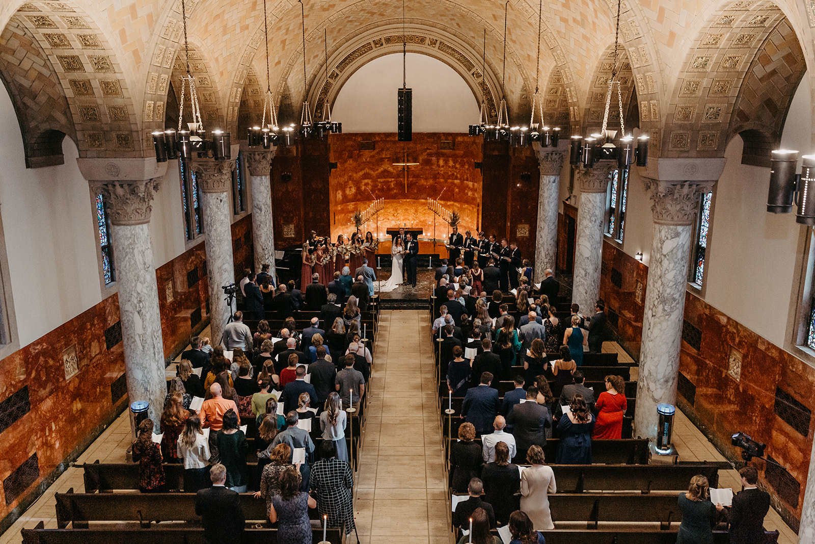 documentary candid religious church wedding ceremony at Northwestern Nazareth Chapel St.Paul Minnesota 