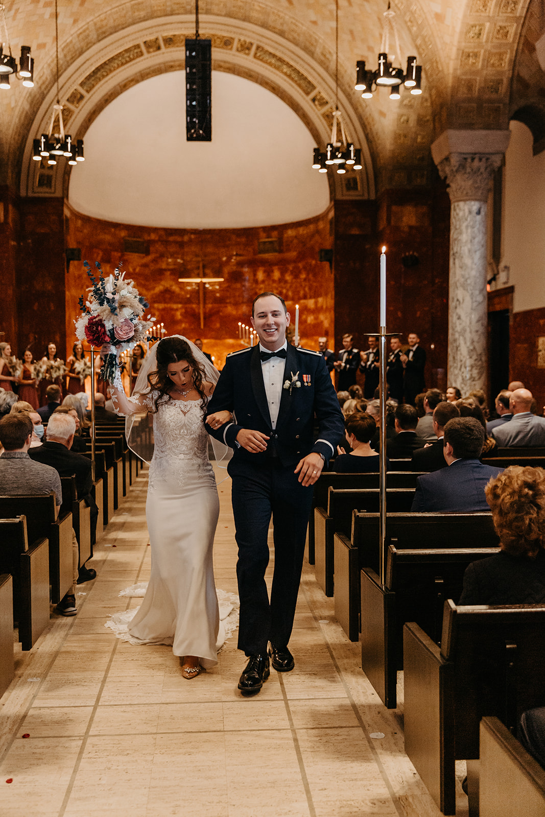 documentary candid religious church wedding ceremony recessional at Northwestern Nazareth Chapel St.Paul Minnesota 
