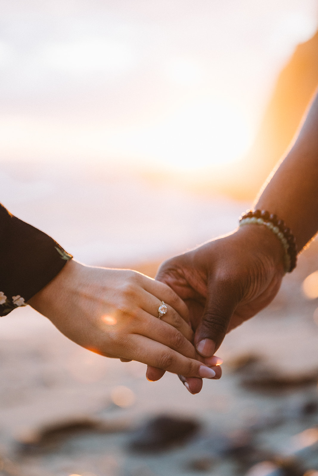 beautiful engagement ring shot at golden hour