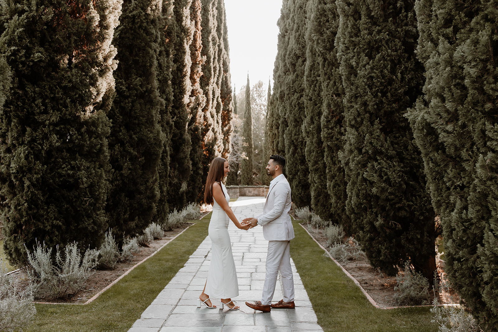 romantic and classic engagement session at the Greystone Mansion in Beverly Hills Los Angeles  gardens, french inspired