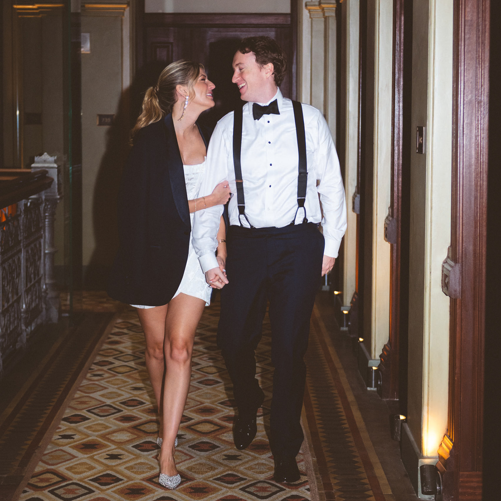 stylish black tie engagement photos at the Gramercy Hotel in NYC