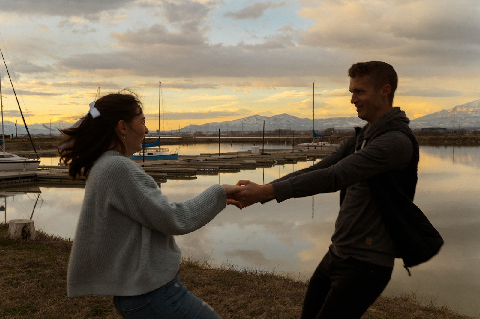 Utah Lake couples session ending with the most magical sunset