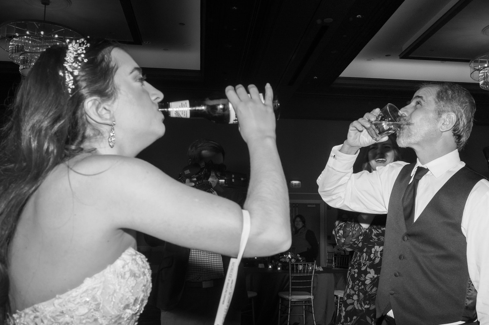 Bride and Father share a beer on the dance floor at Lansdowne wedding