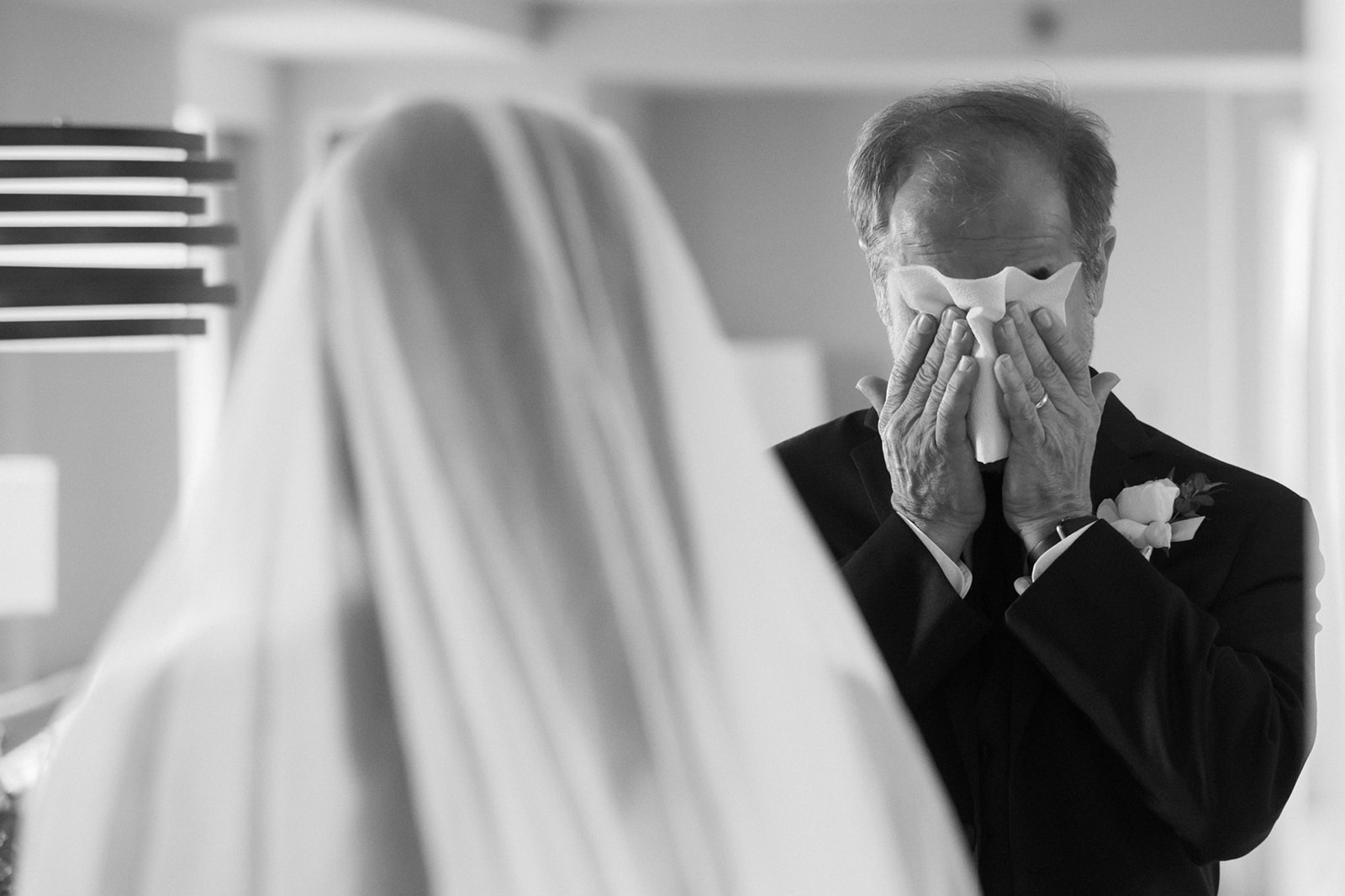 Bride's father gets emotional seeing her in the dress for the first time at Lansdowne during father daughter reveal.