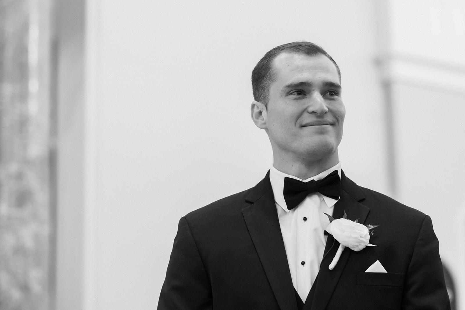 Groom sees his bride for the first time as she enters the church at St John's Leesburg wedding
