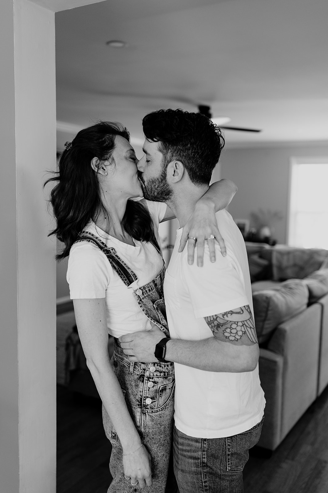 intimate engagement session kiss